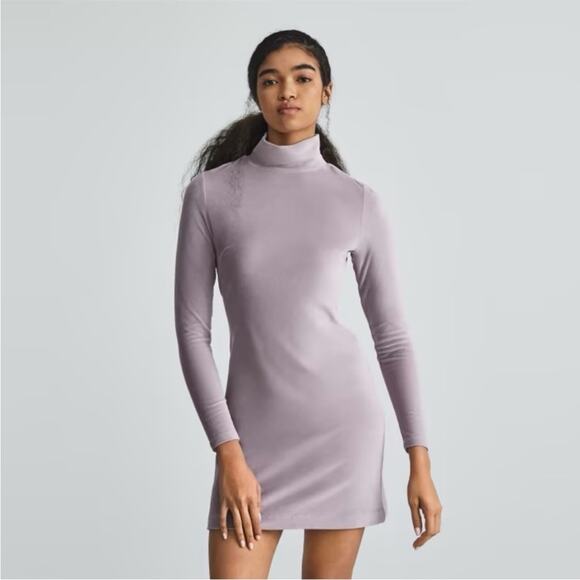 EVERLANE The Velour Mini Dress Dusty Lavender Size Small Mock neck Cozy Fall - Picture 1 of 6